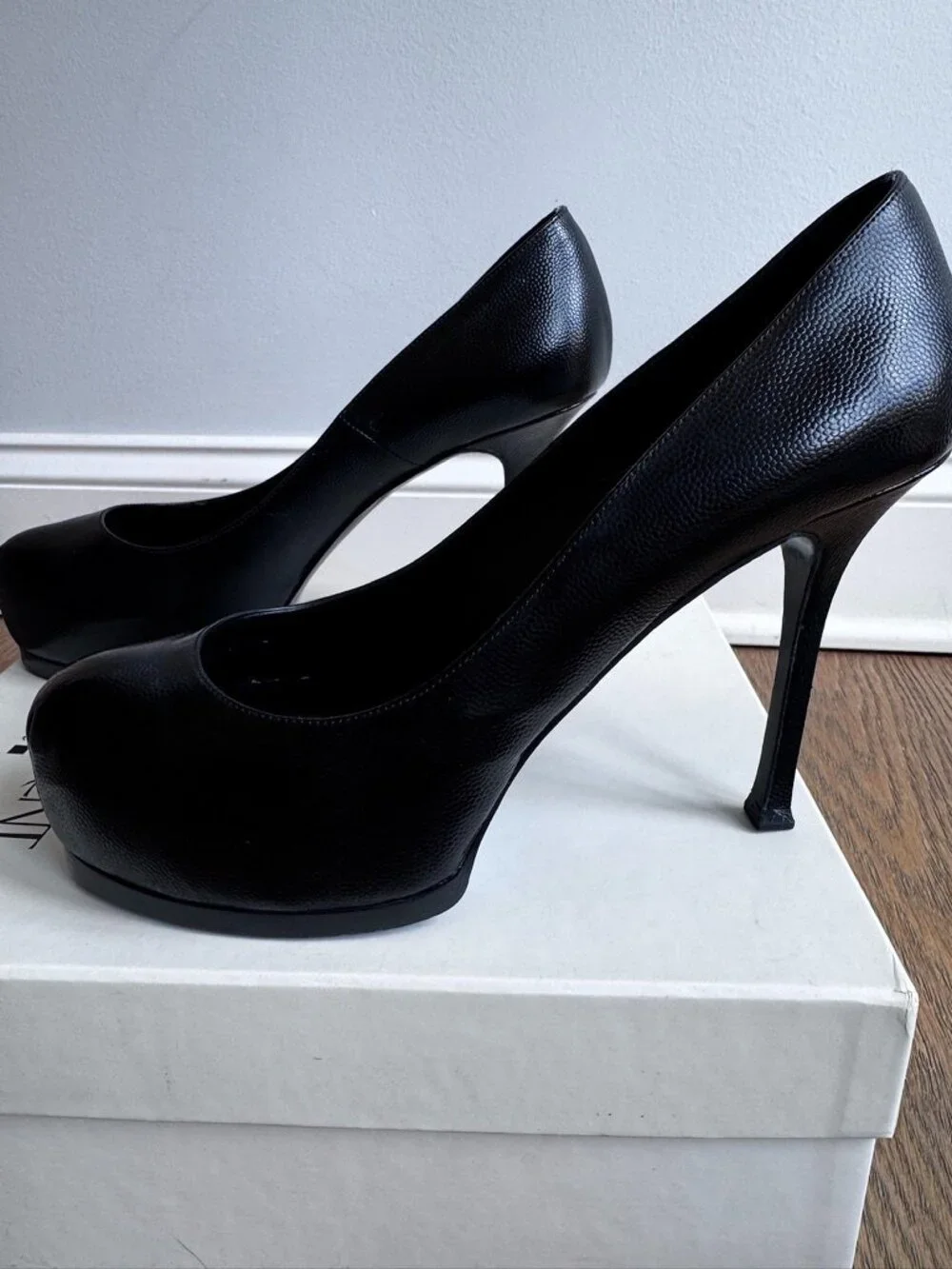 YSL Platform Stilettos, BLACK leather,  Size 38.5 / 8 1/2 US